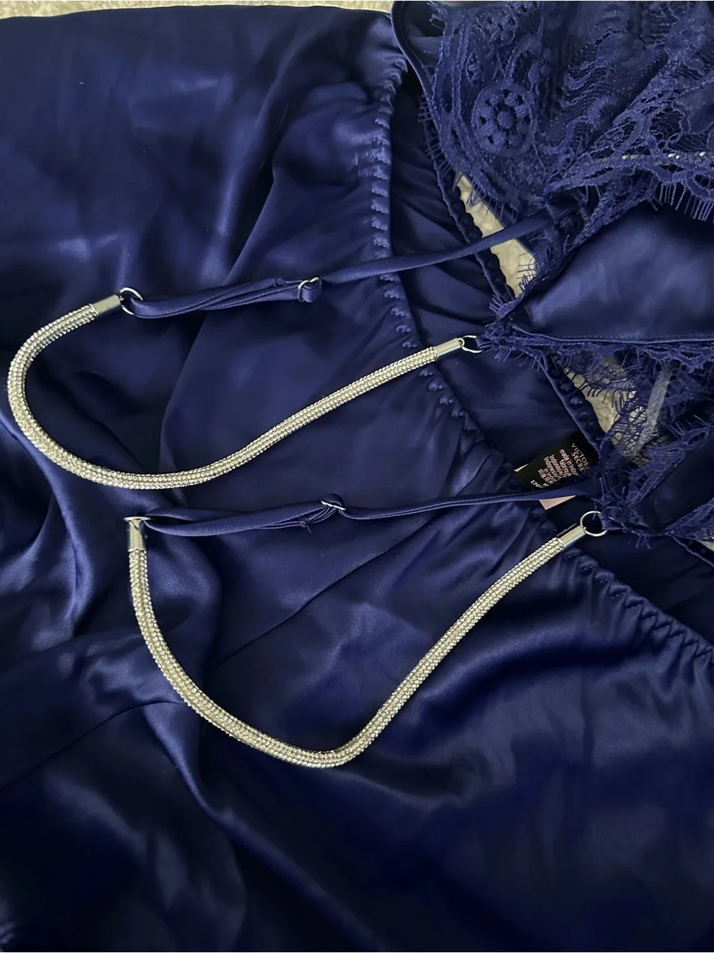 Victoria's Secret Royal Blue Satin Lace-Trim Cami & Short Set